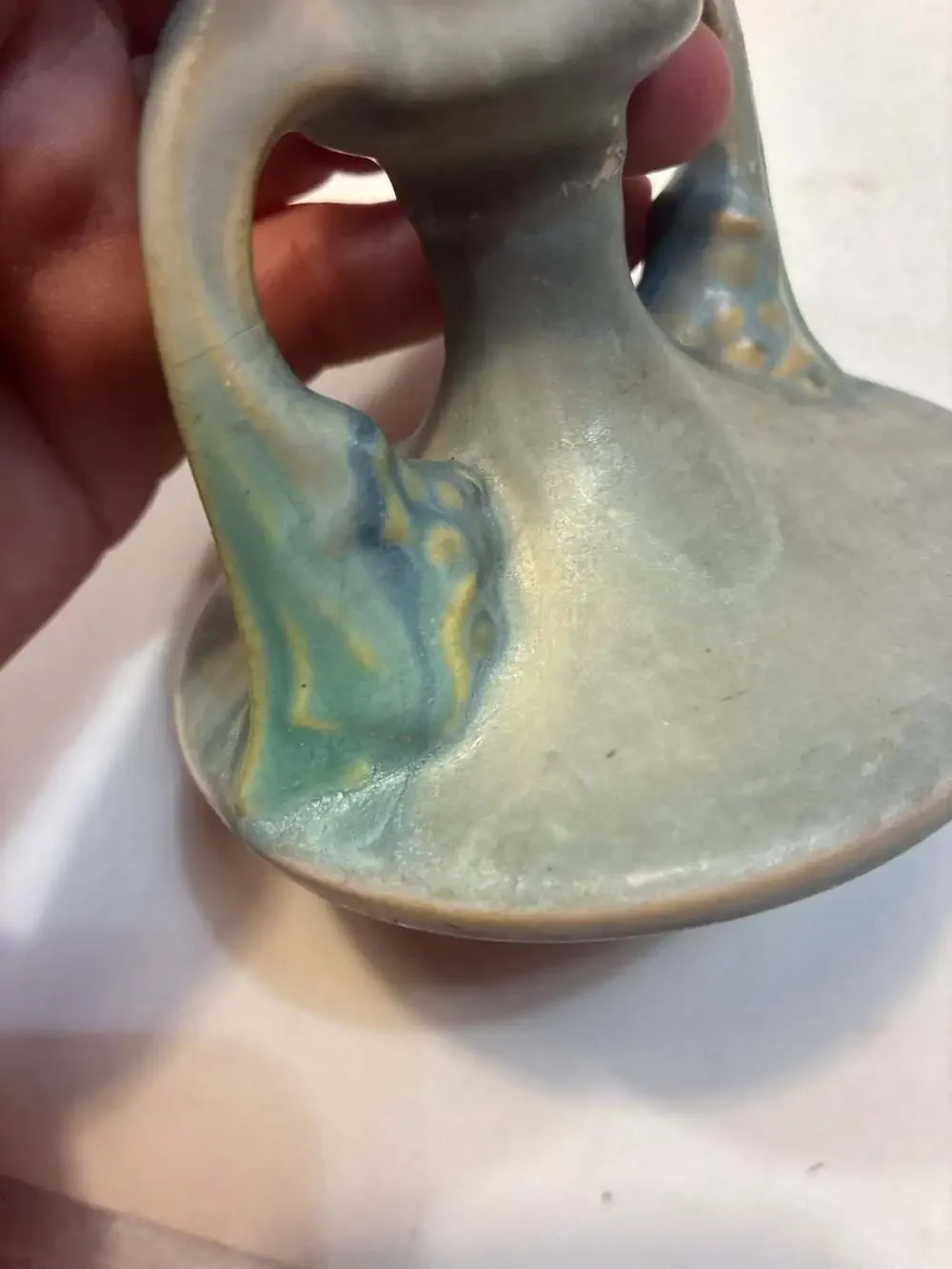 Lot of 2 VTG Roseville Pottery Tuscany Gray Candlestick Holder Shape 1066-3.5